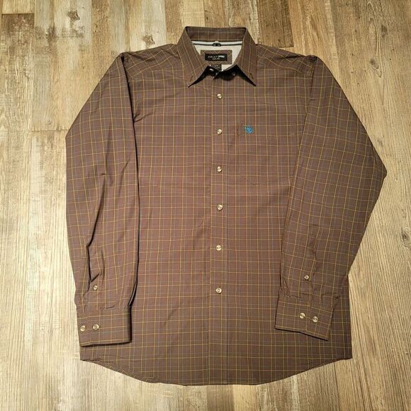 Ariat Pro Series Shirt Men's Small Brown Long Sleeve Button Down Work - Picture 2 of 8